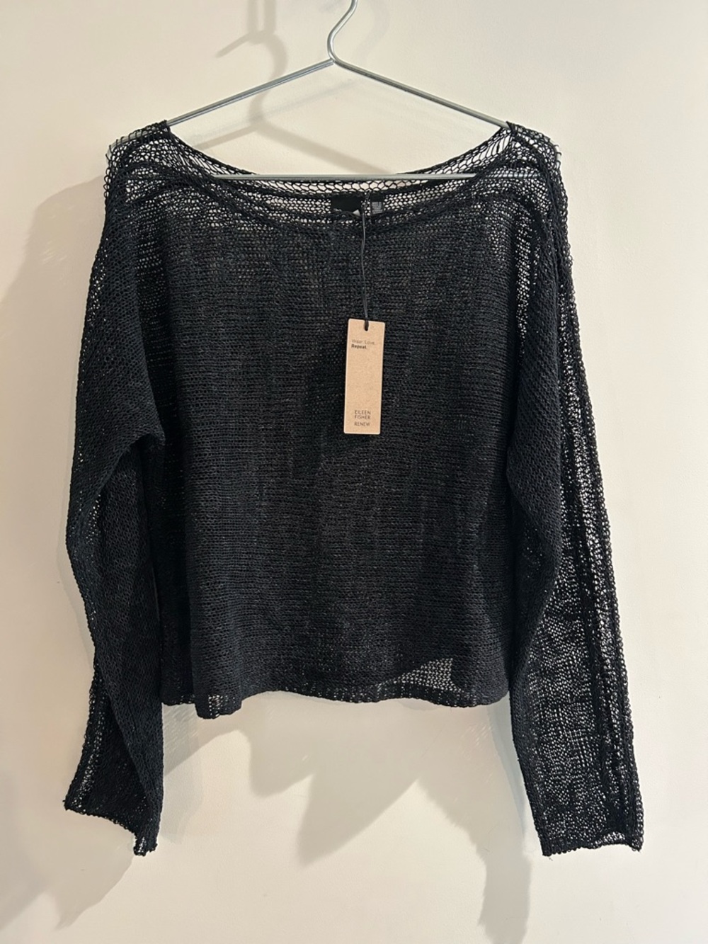 Eileen Fisher Renew Black Italian Yarn Sweater Size One Size